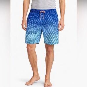 BUGATCHI Men's Swim Trunks XL Blue Anchor Print Elastic Waist Drawstring